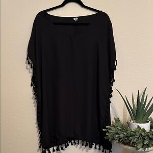 Molerani Black Tassel-Trim Swim Cover-Up/Tunic